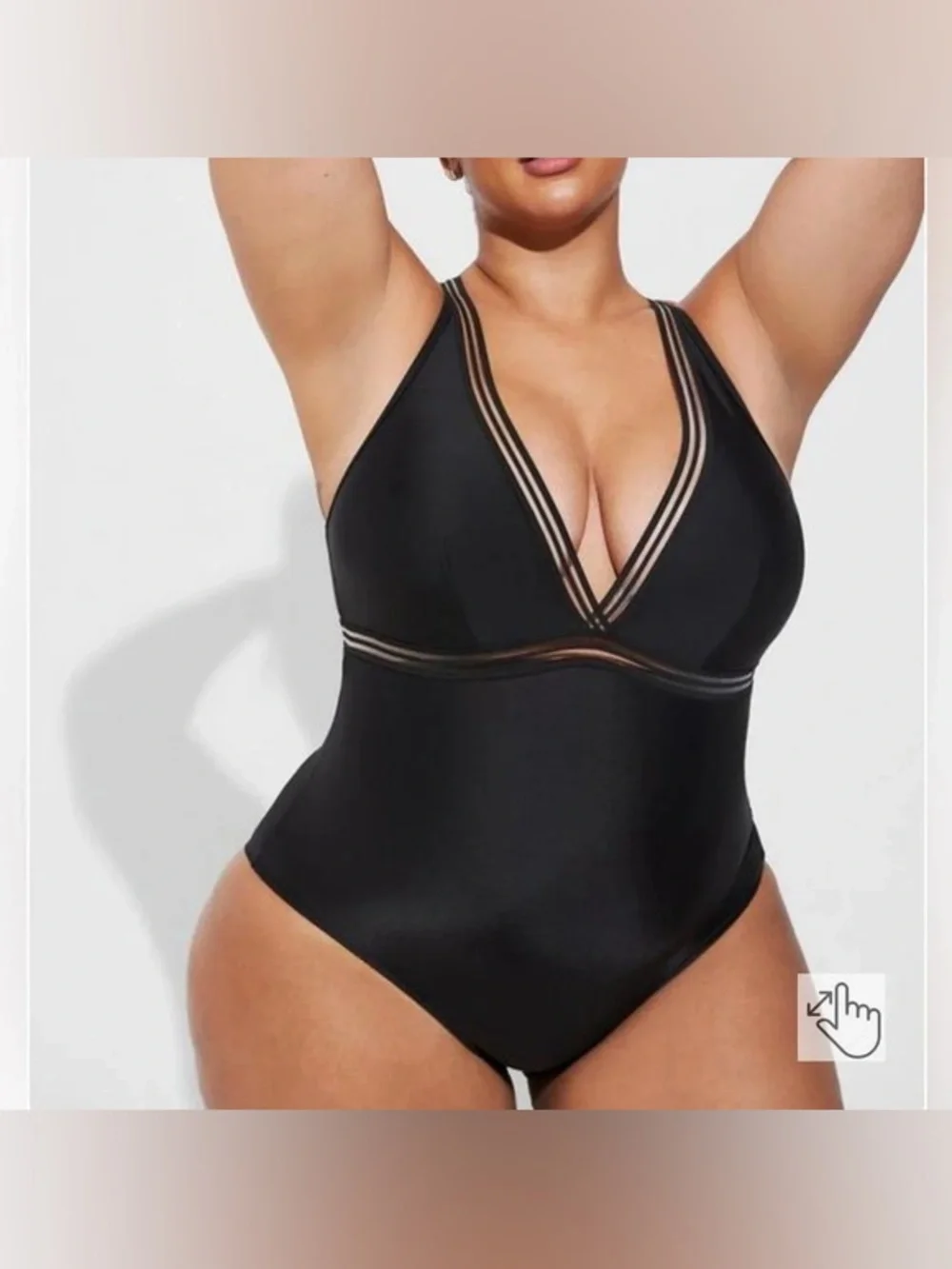 Torrid plus size Shadow Stripe Inset wireless one piece swimsuit black size 4X